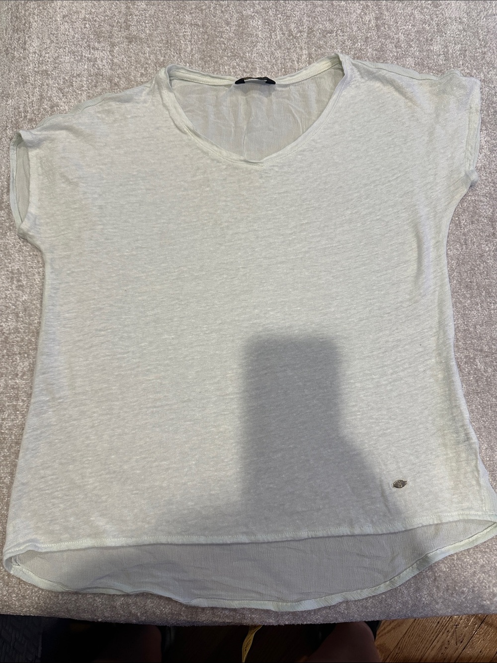 Massimo Dutti Light Mint Short Sleeve V-Neck Tee